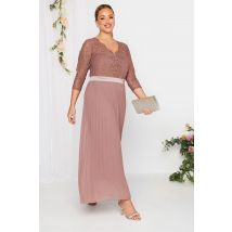 Yours London Curve Blush Pink Lace Pleated Maxi Dress, Women's Curve & Plus Size, Yours London