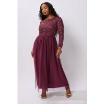 Luxe: Ultimate Embellishment Luxe Plus Size Burgundy Red Sequin Floral Hand Embellished Maxi Dress Size 26-28