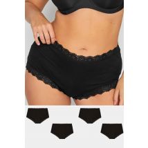 Yours 4 Pack Curve Black Lace Trim High Waisted Shorts