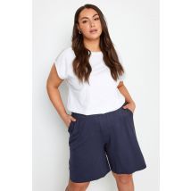 Curve Navy Blue Jersey Pull On Shorts, Women's Curve & Plus Size, Yours