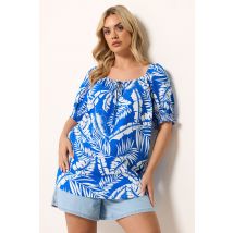 Yours Plus Size Dark Blue Palm Leaf Tie Neck Blouse Size 16