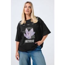 Limited Collection Plus Size Black 'Amethyst' Crystal Tshirt Size 30-32