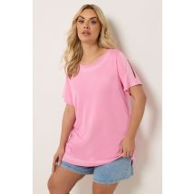Yours Plus Size Pink Embroidered Cold Shoulder Tshirt Size 16