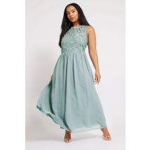 Yours London Plus Size Yours London Curve Ice Blue Lace Front Chiffon Maxi Dress Size 14