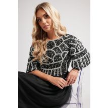 Luxe: Ultimate Embellishment Luxe Plus Size Black Abstract Sequin Embellished Maxi Dress Size 30-32