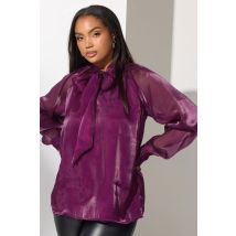 Yours London Plus Size Purple Shimmer Bow Organza Blouse Size 30-32
