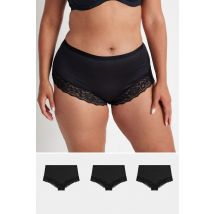 Yours Curve 3 Pack Black Lace Trim Briefs