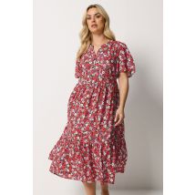 Yours Plus Size Red Floral Placket Dress Size 30-32