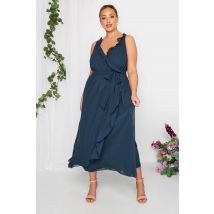 Yours London Curve Navy Blue Ruffle Wrap Dress, Women's Curve & Plus Size, Yours London