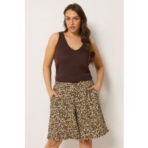Yours Plus Size Brown Leopard Print Textured Shorts Size 26-28