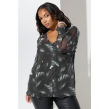 Yours London Curve Black Blurred Feather Shirred Cuff Blouse Size 18