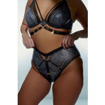 Playful Promises Tabitha Black Wet Look High Waisted Briefs
