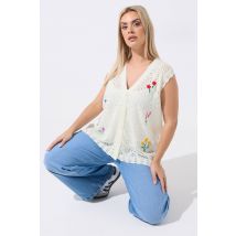 Limited Collection Plus Size Cream Flower Embroidered Knitted Waistcoat Size 10-12