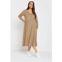 Bump It Up Maternity Plus Size Natural Brown Premium Ribbed Button Through Dress Size 10
