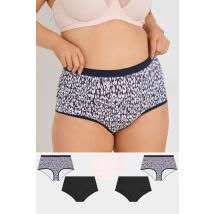 Yours 5 Pack Plus Size Navy Blue Leopard Print Full Briefs Size 38-40