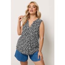 Yours Plus Size Black Floral Notch Neck Swing Blouse Size 26-28