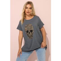Yours Plus Size Grey Animal Print Skull Tshirt Size 20