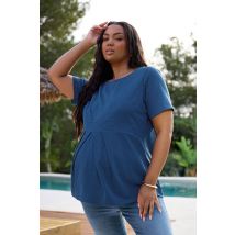 Bump It Up Maternity Plus Size Navy Blue Soft Cotton Pleat Front Peplum Top Size 22