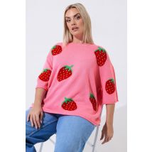 Limited Collection Plus Size Pink Strawberry Knitted Boxy Top Size 10-12