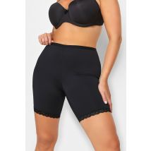 Yours Curve Black Lace Trim Anti Chafing High Waisted Shorts