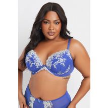 Yours Plus Size Blue Floral Embroidered Plunge Bra Size 46D