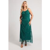Luxe: Ultimate Embellishment Luxe Plus Size Emerald Green Floral Hand Embellished Maxi Dress Size 26-28