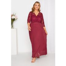 Yours London Plus Size Yours London Curve Burgundy Red Lace Pleated Maxi Dress Size 30-32