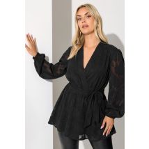 Yours London Plus Size Black Floral Jacquard Burnout Wrap Top Size 22