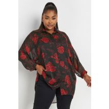 Yours Plus Size Black Floral Print Dipped Hem Shirt Size 14