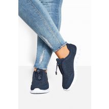 Navy Blue Embellished Trainers In Wide E Fit & Extra Wide eee Fit