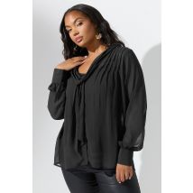 Yours London Plus Size Black Pintuck Bow Tie Blouse Size 26-28