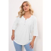 Yours For Good Plus Size Yours For Good White Pintuck Henley Top Size 38-40