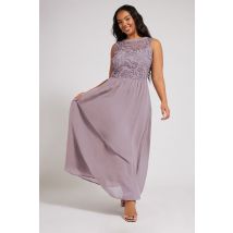 Yours London Plus Size Yours London Curve Purple Lace Front Chiffon Maxi Dress Size 30-32