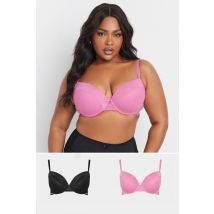 Yours 2 Pack Plus Size Black & Pink Mesh Padded Plunge Bras Size 42E
