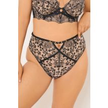 Playful Promises Black Floral Embroidered High Waisted Thong Size 18