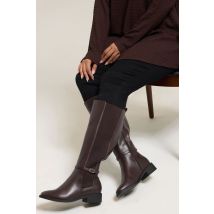 Yours Brown Faux Leather Buckle Knee High Riding Boots In Extra Wide Eee Fit Size 4EEE