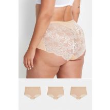 Yours Curve 3 Pack Nude Lace Trim Briefs