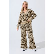 Limited Collection Plus Size Natural Brown Leopard Print Wide Leg Trousers Size 26-28