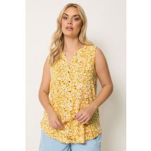 Yours Plus Size Yellow Floral Notch Neck Vest Top Size 26-28