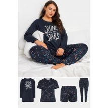 Yours 4 Pack Curve Navy Blue Star Print Pyjama Set