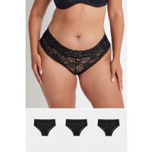 Yours Curve 3 Pack Black Lace Brazilian Briefs