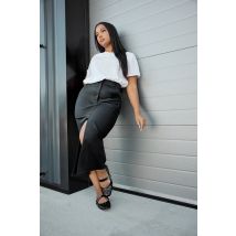 Yours Curve Black Coated Split Hem Midaxi Skirt, Women's Curve & Plus Size, Yours