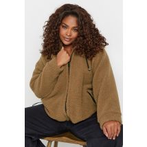 Limited Collection Curve Natural Brown Oversized Teddy Hoodie, Women's Curve & Plus Size, Limited Collection