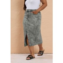 Yours Curve Grey Acid Wash Stretch Denim Midaxi Skirt, Women's Curve & Plus Size, Yours