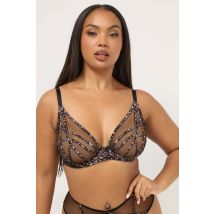 Playful Promises Black Leopard Ramona Illusion Strap Underwired Bra Size 46DD
