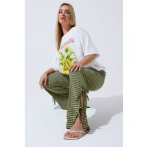 Limited Collection Curve Khaki Green Gingham Tie Side Trousers Size 12