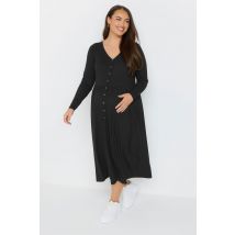 Bump It Up Maternity Plus Size Black Premium Ribbed Button Through Dress Size 10