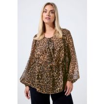 Limited Collection Plus Size Brown Leopard Bow Tie Front Blouse Size 20