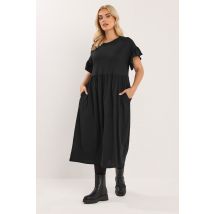 Yours Plus Size Black Cotton Frill Sleeve Maxi Dress Size 26-28