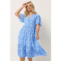 Yours Plus Size Blue Shell Print Tiered Dress Size 22-24